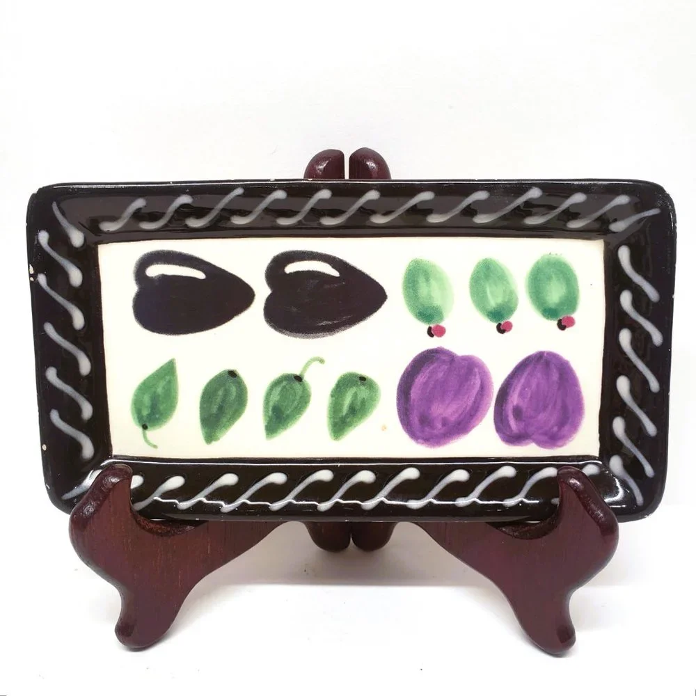 Crate & Barrel Debby Segura Olive Dishes Dipping Trays Set x3 Italy 1999 - READ